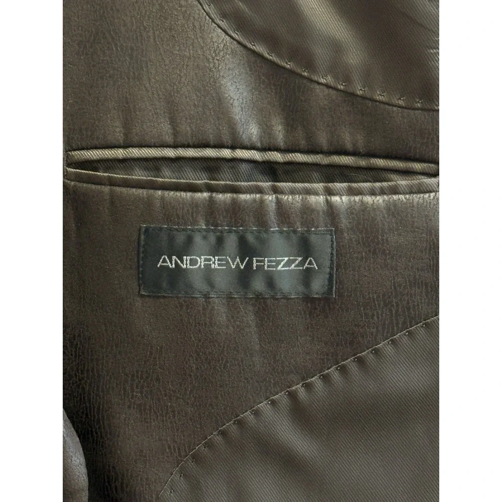 Andrew Fezza Blazer Sport‎ Coat Men's 42R Brown Faux Vegan Leather Suit Jacket